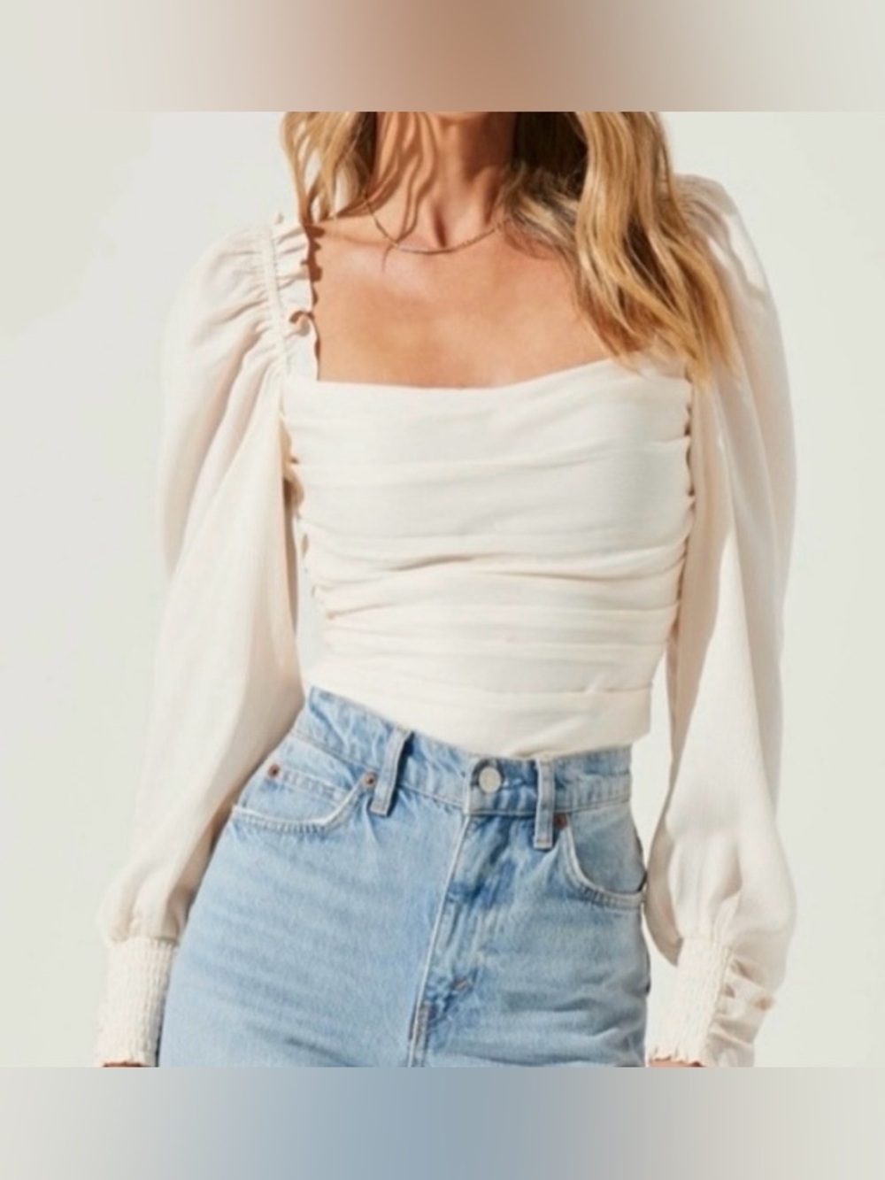 ASTR The Label White Puff Sleeve Long Sleeve Top